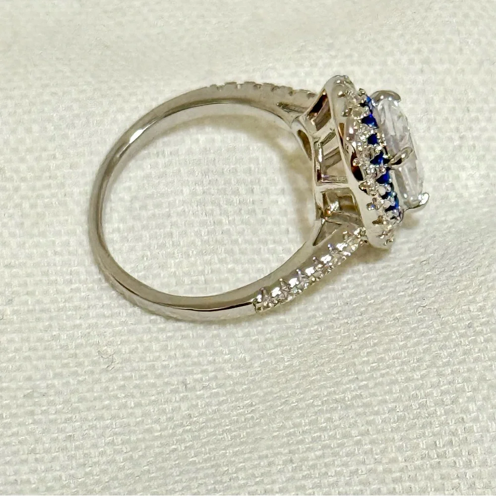 925 Sterling Silver Oval cut white Blue Cubic Zirconia Infinity Band Ring Sz 9 - Picture 6 of 6